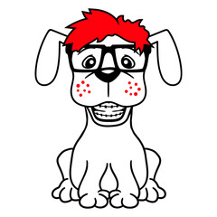Dog Nerd Horn-Rimmed Glasses Geek Braces Smart Fun Design Lover Art Vector Illustration Card T-Shirt Poster Sticker Graphic Print Decorative Drawing Isolated Logo Decoration Symbol Creative Cool Style