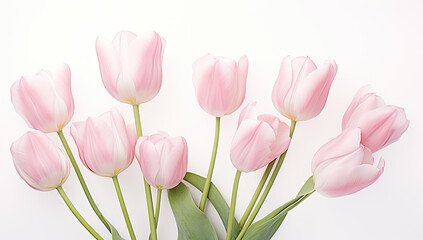Naklejka premium Delicate Pink Tulips on White Background: A Spring Floral Arrangement