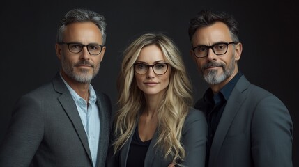 A corporate image of a professional team standing confidently in a studio