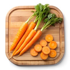 Sliced carrots on wooden board - A pile of freshly sliced vibrant orange carrots displayed on a wooden cutting board, ideal for cooking, snacking, or meal prep.
