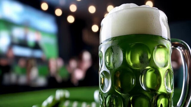 Celebrating St. Patrick's Day with green beer and festive vibes at the local pub during the lively evening hours - Powered by Adobe