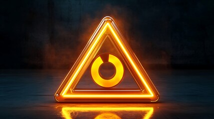 A glowing triangular signal mark with a rotating yellow hazard icon 