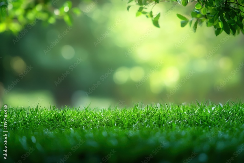 Poster Lush green grass in a serene outdoor setting with ample space for text placement and visual calmness. Generative AI