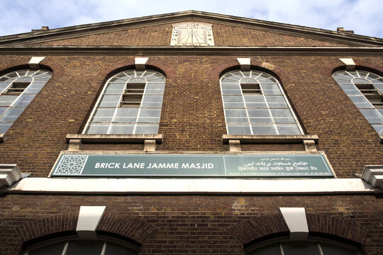 LONDON, UK - OCTOBER 11, 2015:  The Jamme Masjid Mosque at the junction of Fournier Street and Brick Lane