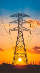 Sunset Silhouette of Power Lines