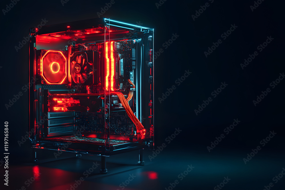 Canvas Prints an atmospheric shot of a cryptocurrency mining rig illuminated by vibrant neon lights - visible ai m