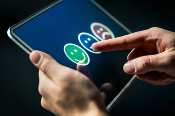 Survey poll, feedback or questionnaire online. Customer experience satisfaction and opinion rating...