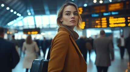 Fototapeta premium Stylish Woman at the Train Station