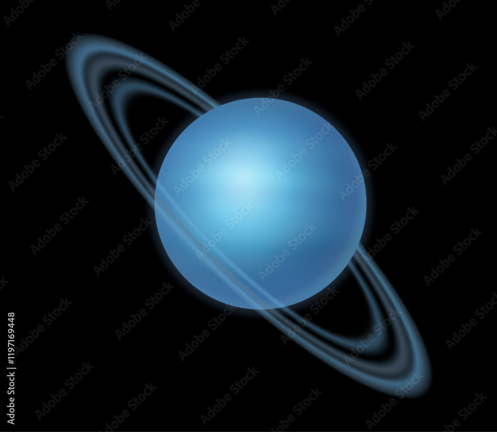 Poster uranus solar system planet isolated on black background. cartoon style vector illustration. space ga
