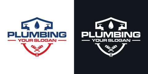 PLUMBING LOGO ICON EMBLEM SHIELD,PIPE REPAIR,VECTOR ABSTRACT
