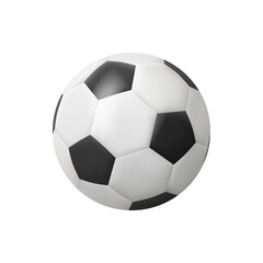 Soccer or football ball realistic 3d design style illustration. Vector leather texture white and black color ball mockup, sports element, leisure activities, hobby and training, entertainment