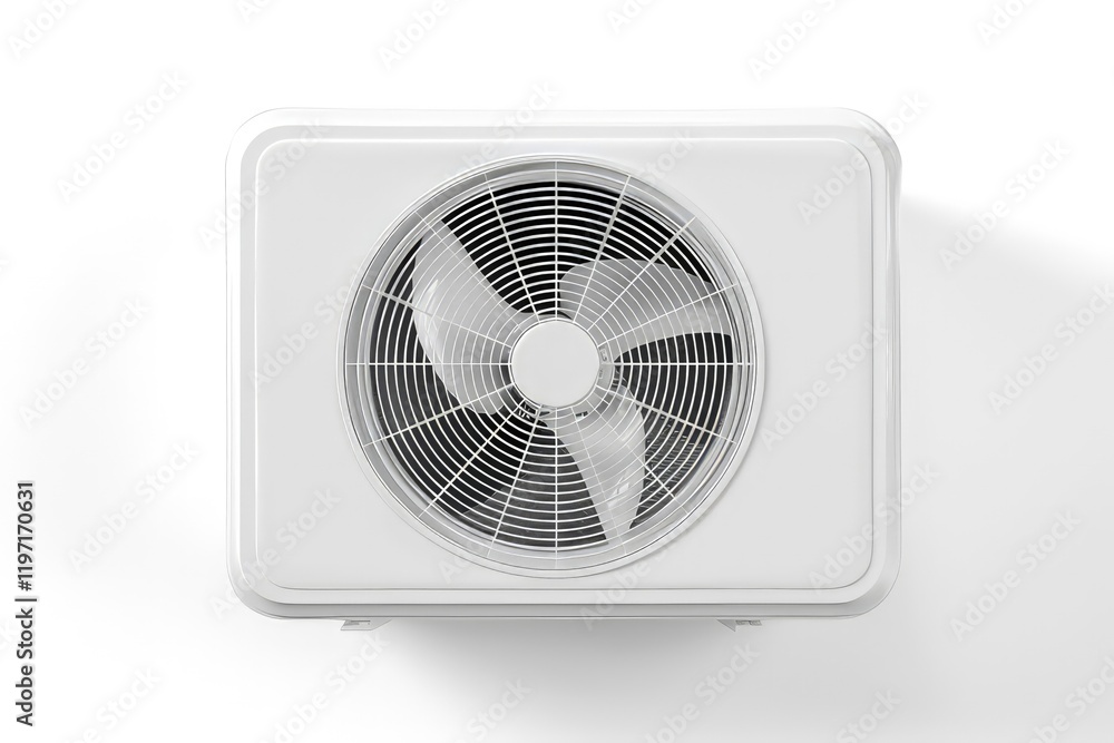 Wall mural a top view of a white air conditioning unit with a visible fan. isolated on white background