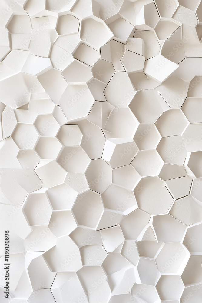 Poster minimalistic white background with subtle white hexagons in bottom right corner for clean and simple