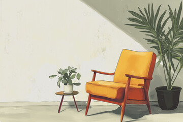 Chair and pot of green plants in bright room interior with natural light cozy decor and modern design elements for relaxation and aesthetic appeal in home environment