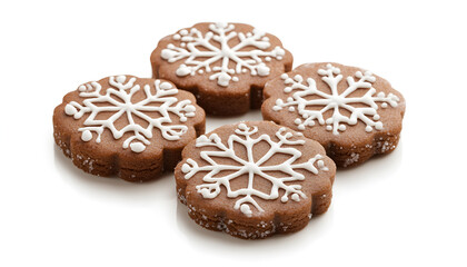 Delicious gingerbread Christmas cookies on white background