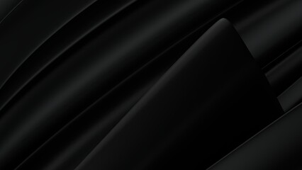 An abstract background of elegant and modern 3D rendering created with sleek curves on a black matte surface, exuding a chic atmosphere.
