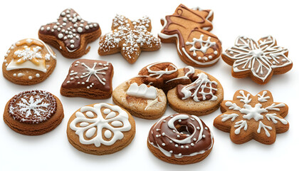 Delicious gingerbread Christmas cookies on white background