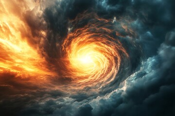Swirling vortex of dramatic clouds creating stunning light show
