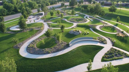 Explore the Beautifully Designed Urban Park with Winding Walkways and Plush Green Landscapes for Relaxation and Recreation