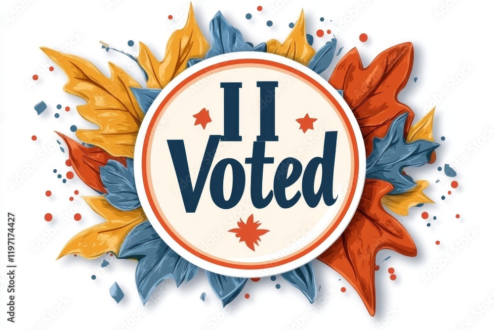 Poster a flat graphic of a voting sticker with a clean, circular design and the phrase â€œi votedâ€ in bol