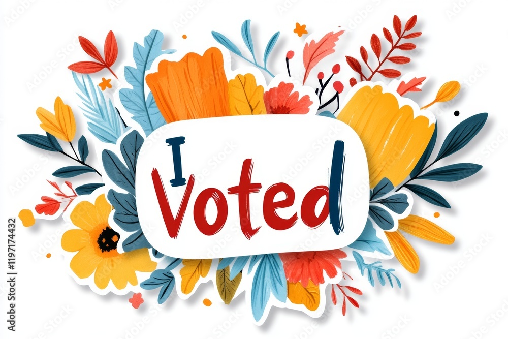 Poster a flat graphic of a voting sticker with a clean, circular design and the phrase â€œi votedâ€ in bol