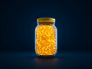 Glowing Gold Capsules in Glass Jar 3D