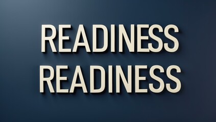 Fototapeta premium Readiness word in beige 3D letters on dark blue textured background, business concept, motivation, planning, strategy, success, inspiration, office wall decoration, professional environment, calm moo