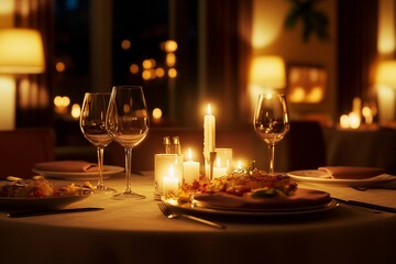 Romantic candlelit dinner creates an intimate atmosphere in a cozy restaurant setting