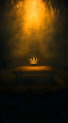 Golden Crown on Wooden Table Illustration