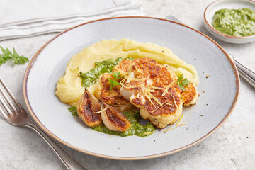 Fried Cauliflower Steaks with Creamed Potato