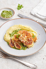 Fried Cauliflower Steaks with Creamed Potato
