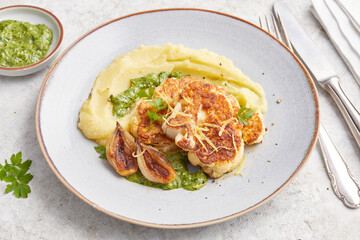 Fried Cauliflower Steaks with Creamed Potato