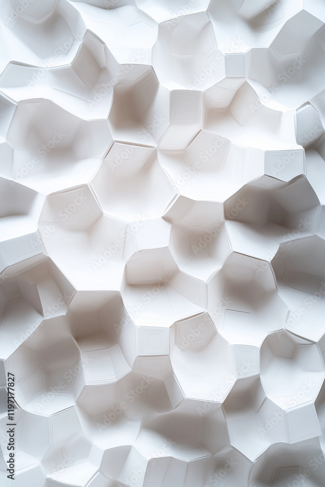 Poster minimalistic white background with subtle white hexagons in bottom right corner for clean and simple