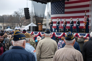 Veterans Ceremony with American Flag and Honor Guard Presentation
