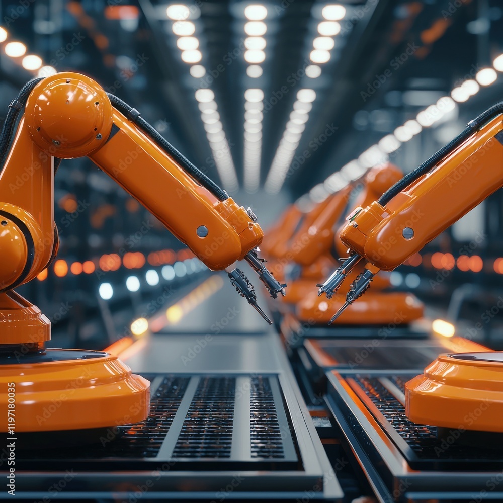 Aufkleber advanced robotic arms in high-tech manufacturing facility with modern automation system and assembly