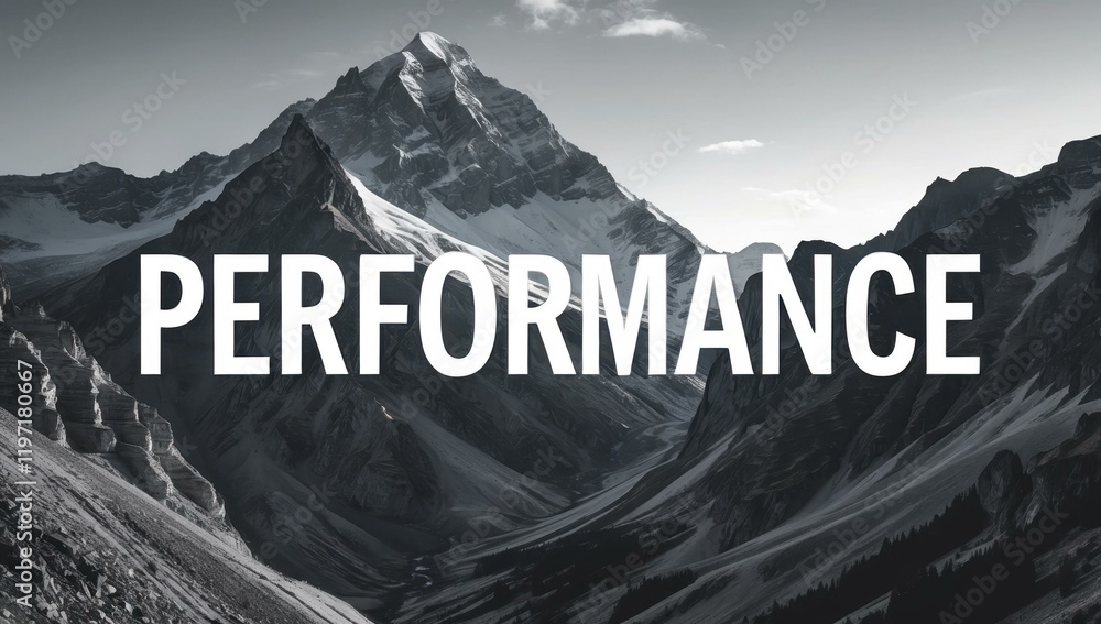 Aufkleber performance text title in center and mountain test task trial contest competition in charcoal white 