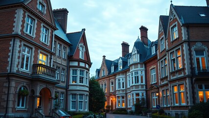 Fototapeta premium Historic English Style Houses Vichy, Architectural Photography, French Charm