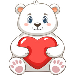 Fototapeta premium Cute bear holding a heart in his hands vector illustration in cartoon style. Valentine's day card with a charming character.