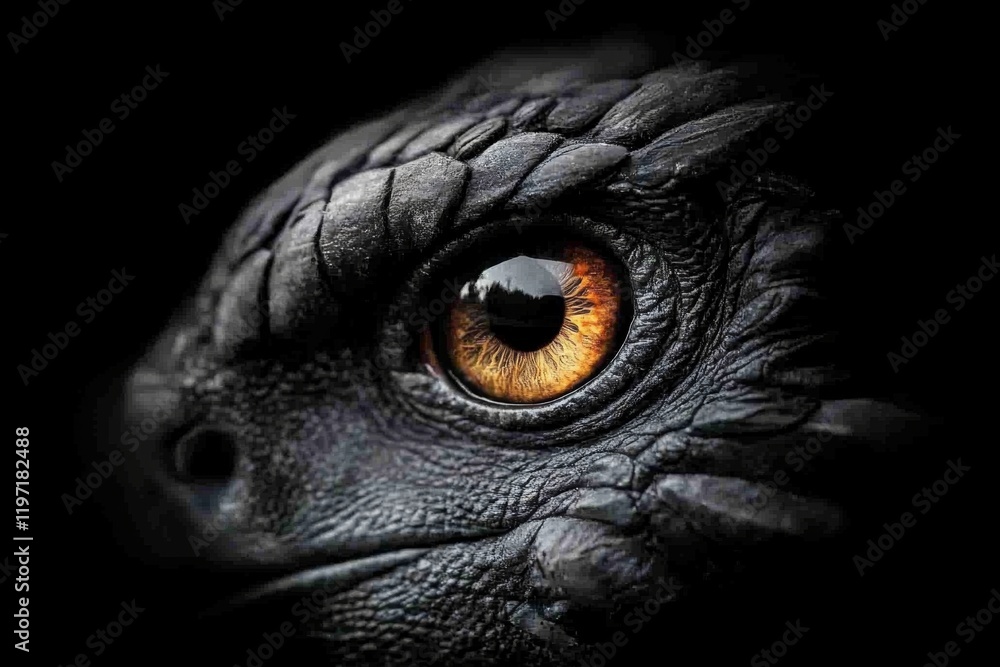 Poster A hyper-realistic close-up of a vulture eye, showing intricate details of the iris and the surrounding rough texture of its face