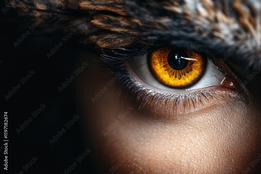 Poster A hyper-realistic close-up of a vulture eye, showing intricate details of the iris and the surrounding rough texture of its face