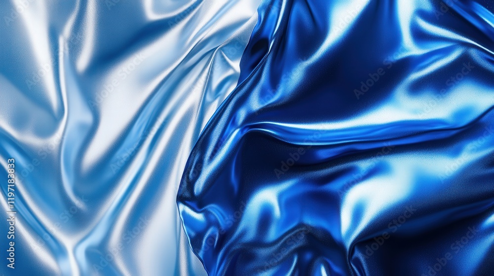 Poster shiny blue satin fabric background with two distinct shades creating a luxurious and elegant atmosph