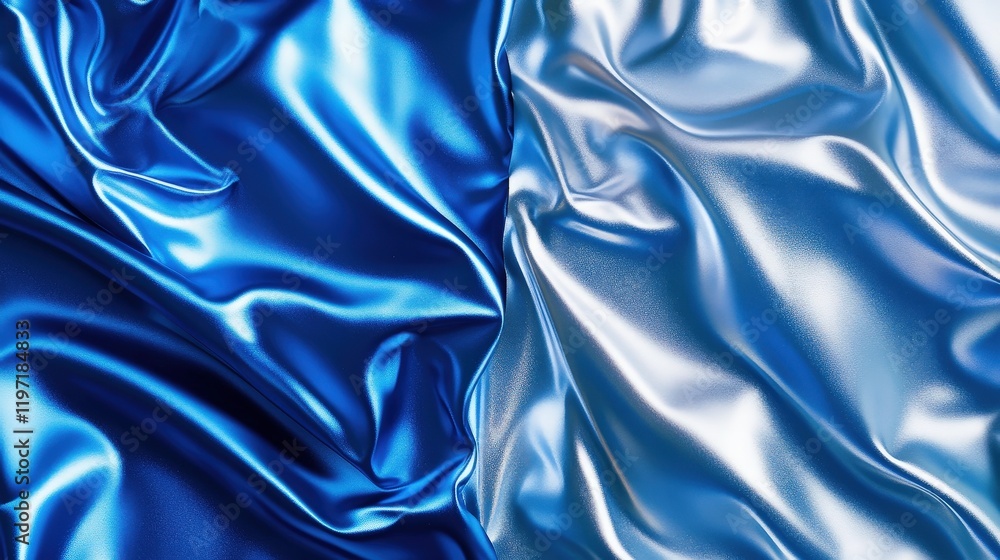 Poster shiny blue fabric in two shades creating a stunning visual effect with smooth and luxurious texture 