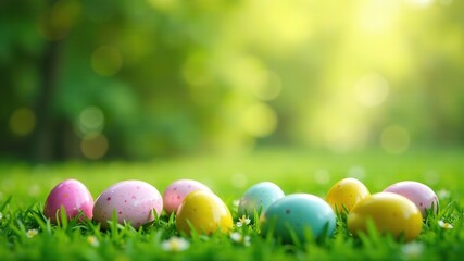 Fototapeta premium Easter Eggs in Grass - Festive Spring Scene