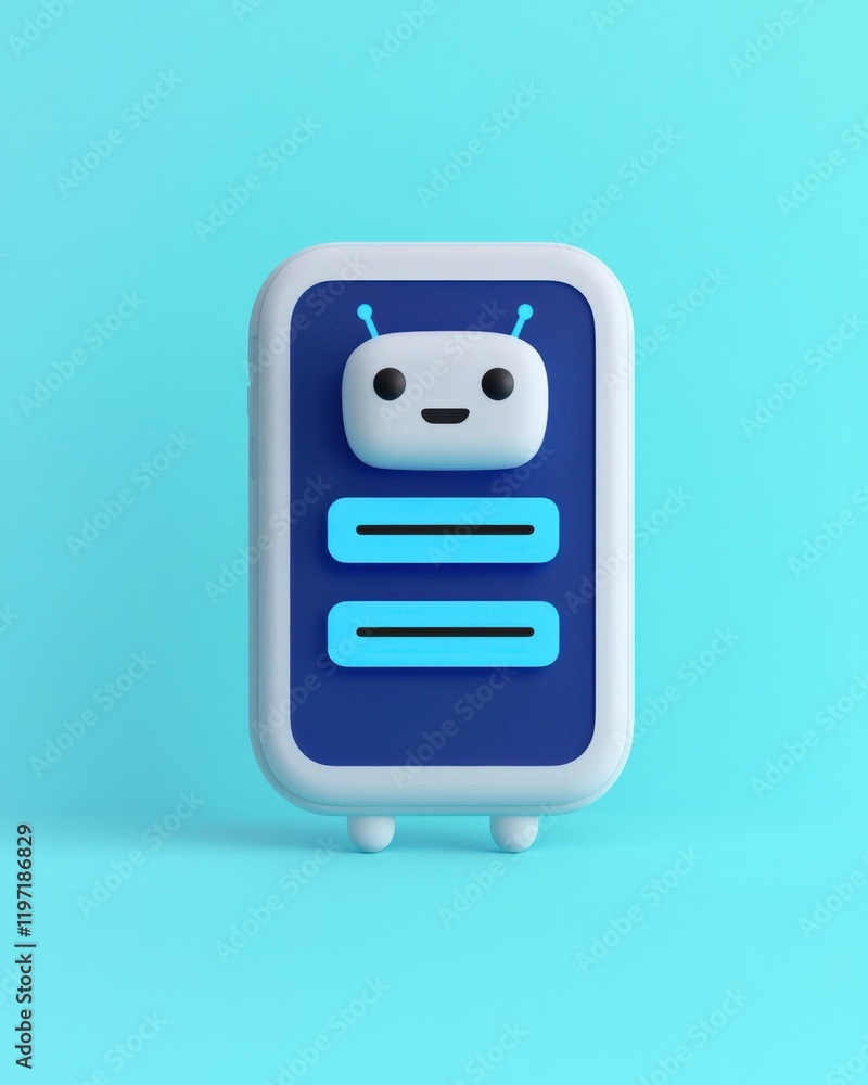 Poster Cute Friendly Robot Character with Blue Background in a Minimalist Style for Technology and Innovation Themes