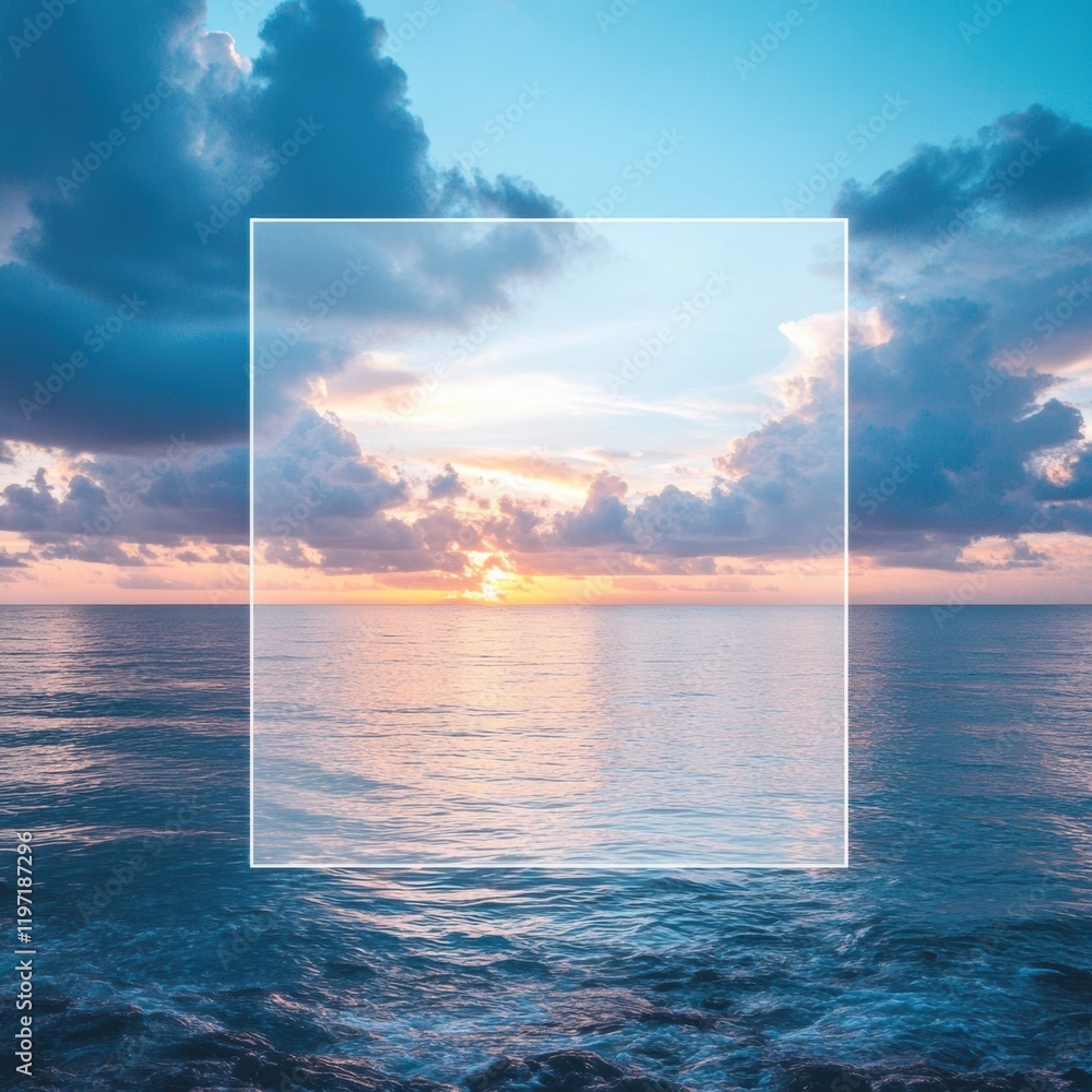Leinwandbilder stunning sunset over calm ocean water with empty space for text and creative mock up elements in a s