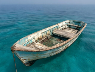Obraz premium Old Wooden Boat in Turquoise Water Photo