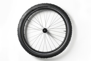 A bicycle wheel displayed against a white background, showcasing its design and structure.