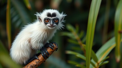 Fototapeta premium Smiling White Tamarin in Lush Rainforest Canopy