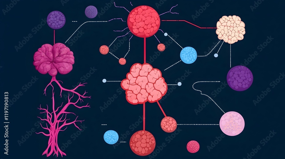 Aufkleber simplified diagram showing peptide synthesis and functions across body systems