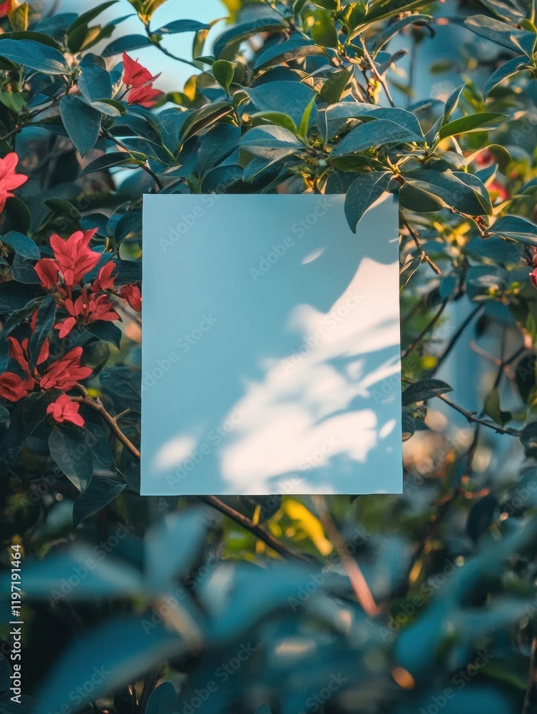 Aufkleber bright green foliage with vibrant flowers showcasing a blank space for text during daylight hours in